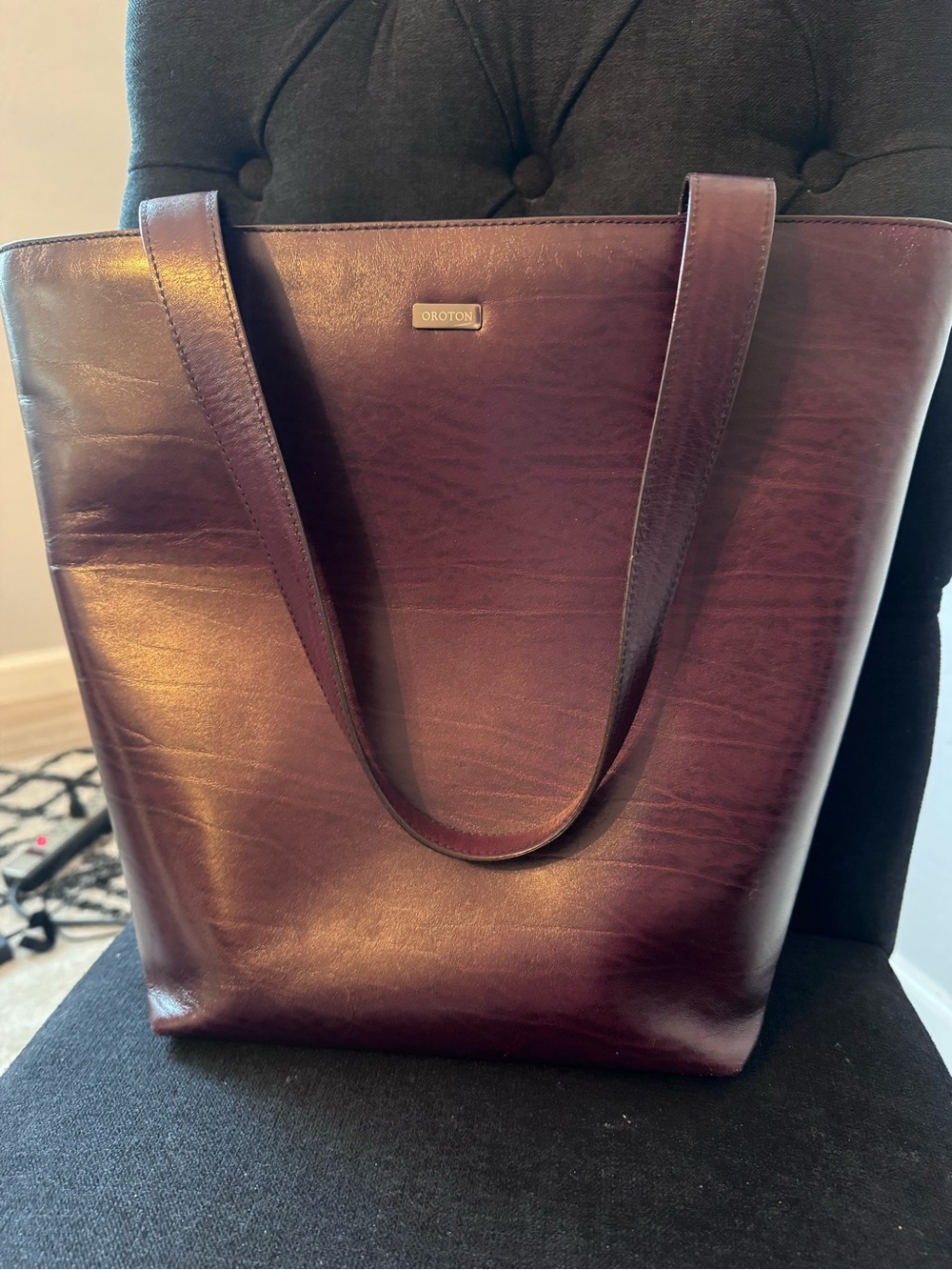 vintage burgundy leather tote bag from Oroton